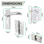 Round Bar 19mm Safety Return To Door Lever Euro Lock 48.5mm c/c Pack - 175x44mm - 76mm Lock x 102mm Hinges - Satin Stainless - tradefit - 4