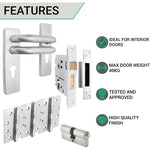 Round Bar 19mm Safety Return To Door Lever Euro Lock 48.5mm c/c Pack - 175x44mm - 76mm Lock x 102mm Hinges - Satin Stainless - tradefit - 3