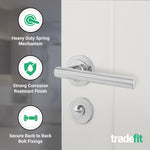 Olbia Polished Chrome Lever on Rose Door Handle Pack - 64mm Bathroom Lock - tradefit - 4