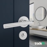 Olbia Polished Chrome Lever on Rose Door Handle Pack - 64mm Bathroom Lock - tradefit - 6