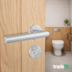 Mitre Lever on Rose Stainless Steel Door Handle Kit - Medium Duty - 80mm Bathroom Lock - tradefit - 6