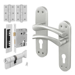 Nola Satin Nickel Lever on Backplate Door Handle Kit - 80mm Euro Sashlock and Thumbturn Cylinder - Keyed to Differ - tradefit - 1