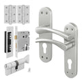 Nola Satin Nickel Lever on Backplate Door Handle Kit - 80mm Euro Sashlock and Thumbturn Cylinder - Master Keyed