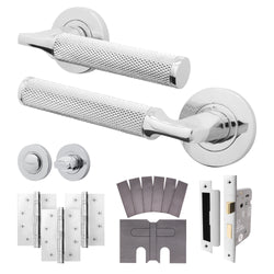 Mode - Grip Polished Chrome Lever on Rose Fire Door Handle Pack - Bathroom - FD30/60 - tradefit
