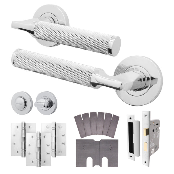 Mode - Grip Polished Chrome Lever on Rose Fire Door Handle Pack - Bathroom - FD30/60 - tradefit - Featured Image