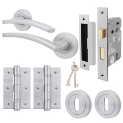 Euroda - Plus Satin Chrome Lever on Rose Door Handle Pack - 3 Lever Lock - tradefit