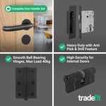 Return to Door Lever on Rose Matt Black Door Handle Kit - Medium Duty - 80mm Euro Sashlock and Double Cylinder - Master Keyed - tradefit - 5