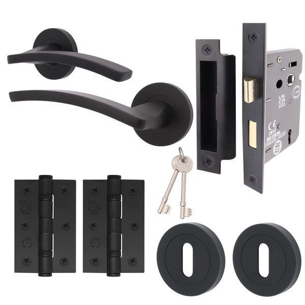 Euroda - Plus Black Lever on Rose Door Handle Pack - 3 Lever Lock - tradefit - Featured Image