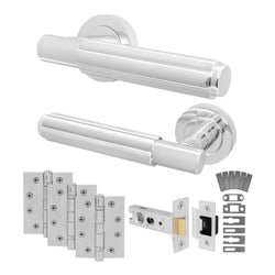 Flores Polished Chrome Lever on Rose Door Handle Kit - Medium Duty FD30/60 - 76mm Latch - tradefit