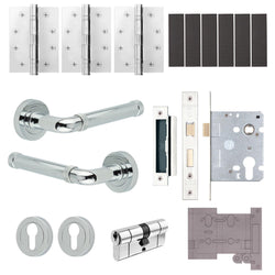 Santana Polished Chrome Lever on Rose Door Handle Kit - Medium Duty FD30/60 - 80mm Euro Sashlock and Double Cylinder - Keyed Alike - tradefit