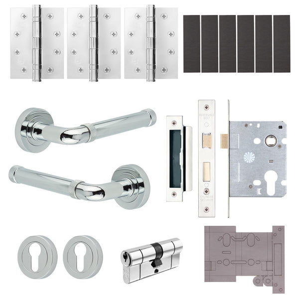 Santana Polished Chrome Lever on Rose Door Handle Kit - Medium Duty FD30/60 - 80mm Euro Sashlock and Double Cylinder - Keyed Alike - tradefit - Featured Image