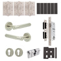 Aurora Satin Nickel Lever on Rose Door Handle Kit - Heavy Duty FD30/60 - DIN Euro Sashlock and Double Cylinder - Keyed to Differ