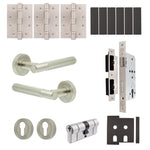 Aurora Satin Nickel Lever on Rose Door Handle Kit - Heavy Duty FD30/60 - DIN Euro Sashlock and Double Cylinder - Keyed to Differ - tradefit - 1