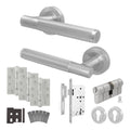 Aurora Satin Nickel Lever on Rose Door Handle Kit - Heavy Duty FD30/60 - DIN Euro Sashlock and Double Cylinder - Master Keyed