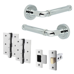 Santana Polished Chrome Lever on Rose Door Handle Kit - 64mm Latch - tradefit