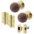 Beehive Rosewood/Brass Mortice/Rim Door Knob Kit - 76mm Latch