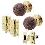 Beehive Rosewood/Brass Mortice/Rim Door Knob Kit - 76mm Latch - tradefit - 1