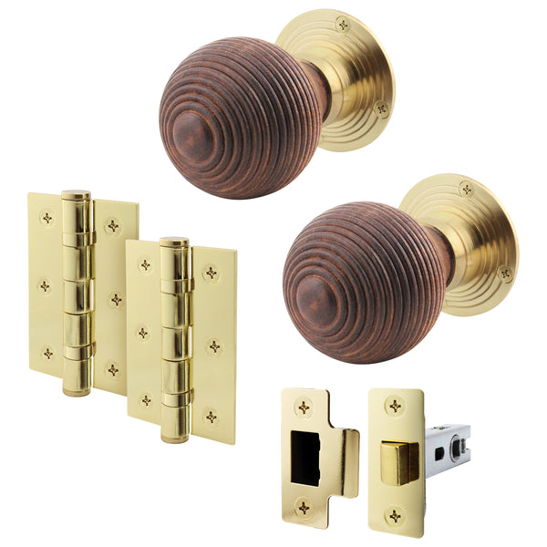 Beehive Rosewood/Brass Mortice/Rim Door Knob Kit - 76mm Latch - tradefit - Featured Image