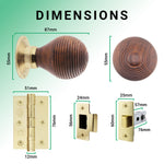 Beehive Rosewood/Brass Mortice/Rim Door Knob Kit - 76mm Latch - tradefit - 3