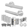 Moreno Satin Nickel Lever on Rose Door Handle Kit - Medium Duty FD30/60 - 80mm Euro Sashlock and Double Cylinder - Keyed to Differ