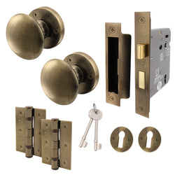 Victorian Antique Brass Mortice Door Knob Kit - 80mm Sashlock - tradefit