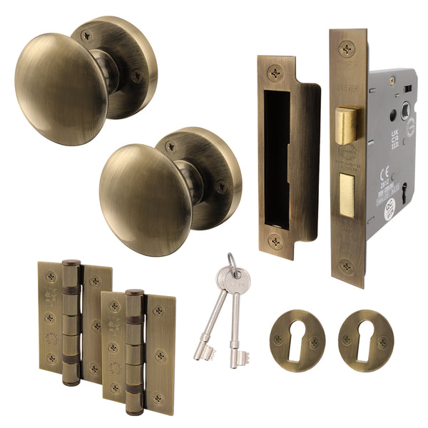 Victorian Antique Brass Mortice Door Knob Kit - 80mm Sashlock - tradefit - Featured Image