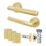 Dumont Satin Brass Lever on Rose Door Handle Kit - Medium Duty FD30/60 - 76mm Latch - 1