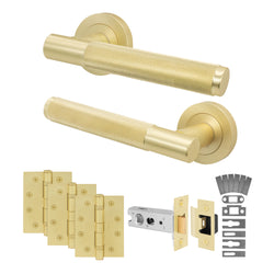 Dumont Satin Brass Lever on Rose Door Handle Kit - Medium Duty FD30/60 - 76mm Latch