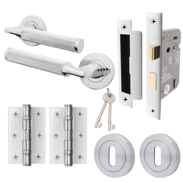 Mode - Grip Polished Chrome Lever on Rose Door Handle Pack - 3 Lever Lock - tradefit - Featured Image