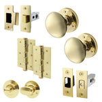 Victorian Polished Brass Mortice Door Knob Kit - 76mm Bathroom Deadbolt & 76mm Hinges - tradefit - 1