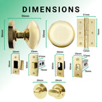 Victorian Polished Brass Mortice Door Knob Kit - 76mm Bathroom Deadbolt & 76mm Hinges - tradefit - 3