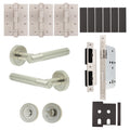 Aurora Satin Nickel Lever on Rose Door Handle Kit - Heavy Duty FD30/60 - DIN Bathroom Lock