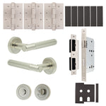 Aurora Satin Nickel Lever on Rose Door Handle Kit - Heavy Duty FD30/60 - DIN Bathroom Lock - tradefit - 1
