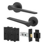 Tapera Matt Black Lever on Rose Door Handle Kit - 64mm Latch - tradefit - 1