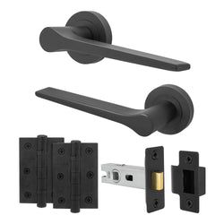 Tapera Matt Black Lever on Rose Door Handle Kit - 64mm Latch - tradefit