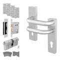 Return to Door Backplate Stainless Steel Handle Kit - Medium Duty FD30/60 - 80mm Euro Lock and Double Cylinder - Keyed Alike
