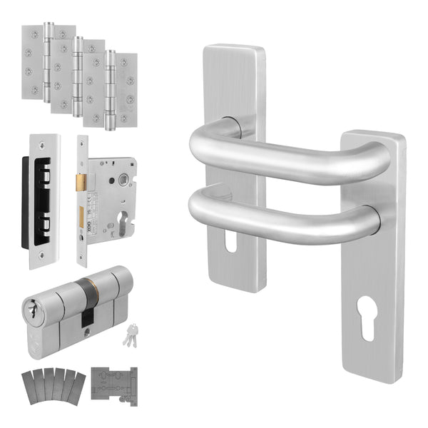 Return to Door Backplate Stainless Steel Handle Kit - Medium Duty FD30/60 - 80mm Euro Lock and Double Cylinder - Master Keyed - Featured Image