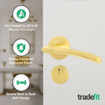 Bosa Satin Brass Lever on Rose Door Handle Kit - Standard Duty FD30/60 - 80mm Euro Sashlock and Double Cylinder - Master Keyed - tradefit - 5