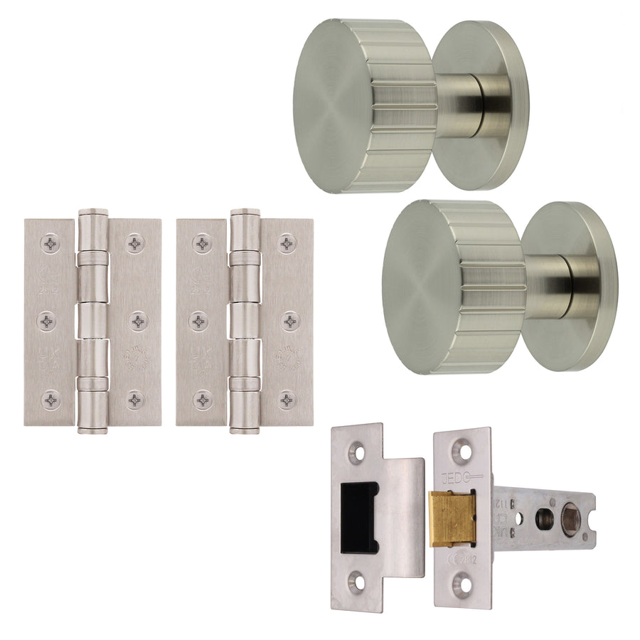 Nador Satin Nickel Mortice Door Knob Kit - 76mm Latch - tradefit