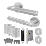 Dumont Satin Nickel Lever on Rose Door Handle Kit - Medium Duty FD30/60 - 80mm Sashlock - 1