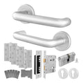 Return to Door Lever on Rose Satin Aluminium Handle Kit - Medium Duty FD30/60 - 80mm Euro Lock, Thumbturn Cylinder - Master Keyed