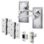 Georgian Rope Edge Scroll Polished Chrome Door Handle Pack - 76mm Latch - tradefit - 1