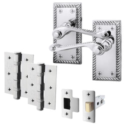 Georgian Rope Edge Scroll Polished Chrome Door Handle Pack - 76mm Latch - tradefit