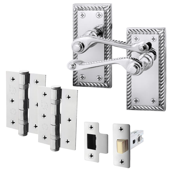 Georgian Rope Edge Scroll Polished Chrome Door Handle Pack - 76mm Latch - tradefit - Featured Image