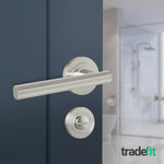 Olbia Satin Nickel Lever on Rose Door Handle Pack - 64mm Bathroom Lock - tradefit - 6