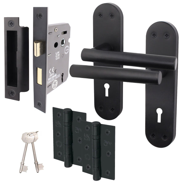 Olbia Matt Black Lever Door Handle Pack – 80mm Sashlock - tradefit - Featured Image