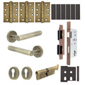 Moreno Antique Brass Lever on Rose Door Handle Kit - Heavy Duty FD30/60 - DIN Euro Sashlock and Thumbturn Cylinder - Master Keyed