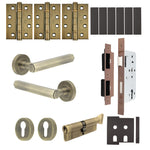 Moreno Antique Brass Lever on Rose Door Handle Kit - Heavy Duty FD30/60 - DIN Euro Sashlock and Thumbturn Cylinder - Master Keyed - tradefit - 1