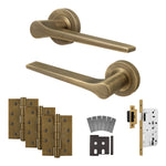 Tapera Antique Brass Lever on Rose Door Handle Kit - Heavy Duty FD30/60 - DIN Latch - tradefit - 1