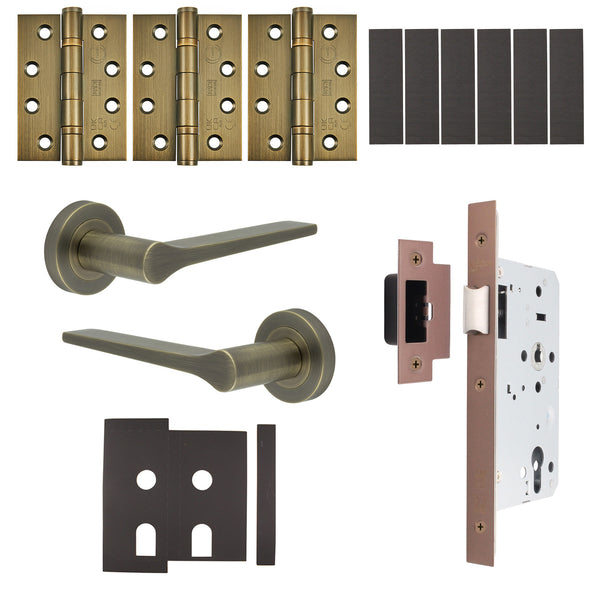 Tapera Antique Brass Lever on Rose Door Handle Kit - Heavy Duty FD30/60 - DIN Latch - tradefit - Featured Image